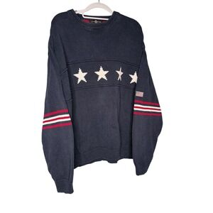 Vintage Cotton Trader navy blue knit crew knit sweater stars american flag
